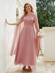A-line Scoop Tea-length Chiffon Gown Dusty Rose Plus Size
