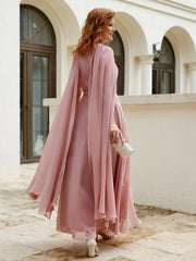 A-line Scoop Tea-length Chiffon Gown Dusty Rose Plus Size