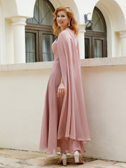 A-line Scoop Tea-length Chiffon Gown Dusty Rose Plus Size