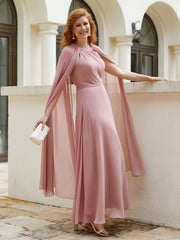 A-line Scoop Tea-length Chiffon Gown Dusty Rose Plus Size