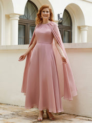 A-line Scoop Tea-length Chiffon Gown Dusty Rose Plus Size