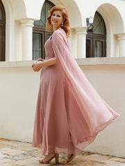 A-line Scoop Tea-length Chiffon Gown Dusty Rose Plus Size