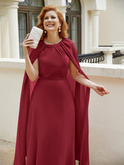 A-line Scoop Tea-length Chiffon Gown Burgundy