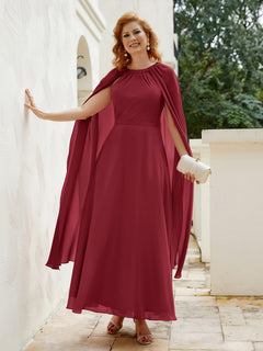 A-line Scoop Tea-length Chiffon Gown Burgundy