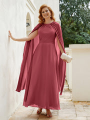 A-line Scoop Tea-length Chiffon Gown Cinnamon Rose