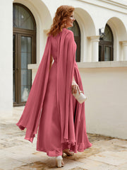 A-line Scoop Tea-length Chiffon Gown Cinnamon Rose