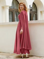 A-line Scoop Tea-length Chiffon Gown Cinnamon Rose