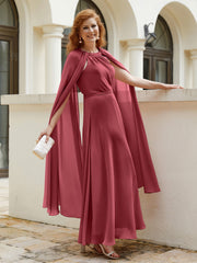 A-line Scoop Tea-length Chiffon Gown Cinnamon Rose