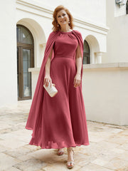 A-line Scoop Tea-length Chiffon Gown Cinnamon Rose