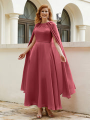 A-line Scoop Tea-length Chiffon Gown Cinnamon Rose