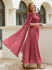 A-line Scoop Tea-length Chiffon Gown Cinnamon Rose