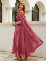 A-line Scoop Tea-length Chiffon Gown Cinnamon Rose