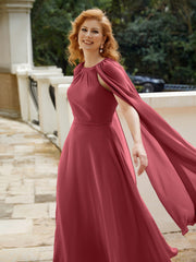 A-line Scoop Tea-length Chiffon Gown Cinnamon Rose