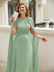 A-line Scoop Tea-length Chiffon Gown Dusty Sage