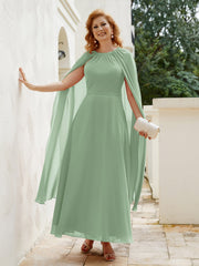 A-line Scoop Tea-length Chiffon Gown Dusty Sage