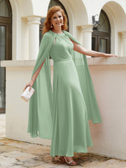 A-line Scoop Tea-length Chiffon Gown Dusty Sage