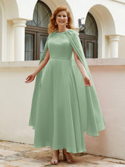 A-line Scoop Tea-length Chiffon Gown Dusty Sage