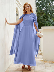 A-line Scoop Tea-length Chiffon Gown Periwinkle