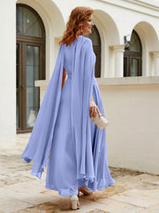 A-line Scoop Tea-length Chiffon Gown Periwinkle