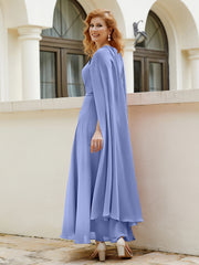 A-line Scoop Tea-length Chiffon Gown Periwinkle