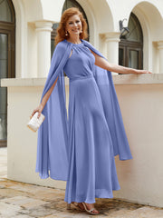 A-line Scoop Tea-length Chiffon Gown Periwinkle