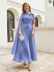 A-line Scoop Tea-length Chiffon Gown Periwinkle