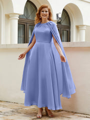 A-line Scoop Tea-length Chiffon Gown Periwinkle