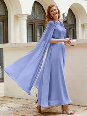 A-line Scoop Tea-length Chiffon Gown Periwinkle