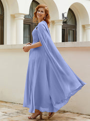 A-line Scoop Tea-length Chiffon Gown Periwinkle
