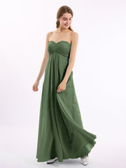Empire Cross-pleated Chiffon Gown with Sweetheart Neck Olive Green