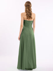 Empire Cross-pleated Chiffon Gown with Sweetheart Neck Olive Green