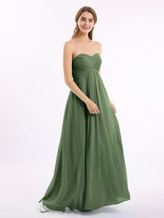 Empire Cross-pleated Chiffon Gown with Sweetheart Neck Olive Green