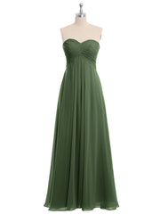 Empire Cross-pleated Chiffon Gown with Sweetheart Neck Olive Green