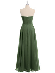 Empire Cross-pleated Chiffon Gown with Sweetheart Neck Olive Green