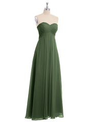Empire Cross-pleated Chiffon Gown with Sweetheart Neck Olive Green