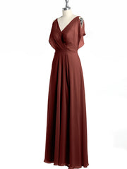 V-neck Long Chiffon Dress with Slit for Bridesmaids Terracotta