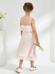 Two Layers Ruffles Junior Bridesmaid Dresses Rose Petal