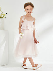 Two Layers Ruffles Junior Bridesmaid Dresses Rose Petal