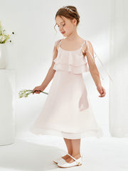 Two Layers Ruffles Junior Bridesmaid Dresses Rose Petal
