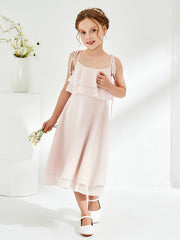 Two Layers Ruffles Junior Bridesmaid Dresses Rose Petal