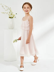 Two Layers Ruffles Junior Bridesmaid Dresses Rose Petal