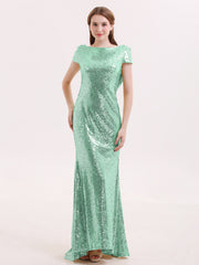Cap Sleeves Sequins LACE Mermaid Dress Mint Green Plus Size