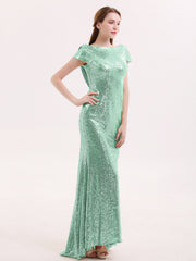 Cap Sleeves Sequins LACE Mermaid Dress Mint Green Plus Size