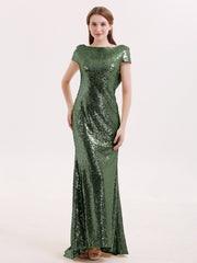Cap Sleeves Sequins LACE Mermaid Dress Olive Green