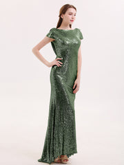 Cap Sleeves Sequins LACE Mermaid Dress Olive Green