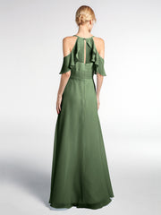 Empire Ruffle-Trimmed Sleeves Spaghetti Strap Dress Olive Green