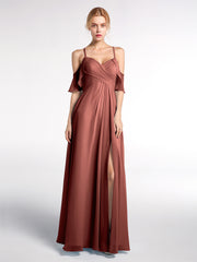 Empire Ruffle-Trimmed Sleeves Spaghetti Strap Dress Terracotta