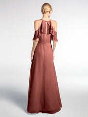 Empire Ruffle-Trimmed Sleeves Spaghetti Strap Dress Terracotta