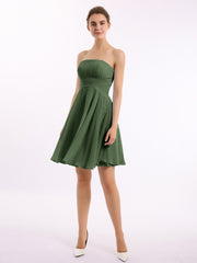 Short Chiffon Strapless Bridesmaid Dresses Olive Green
