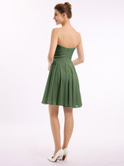 Short Chiffon Strapless Bridesmaid Dresses Olive Green